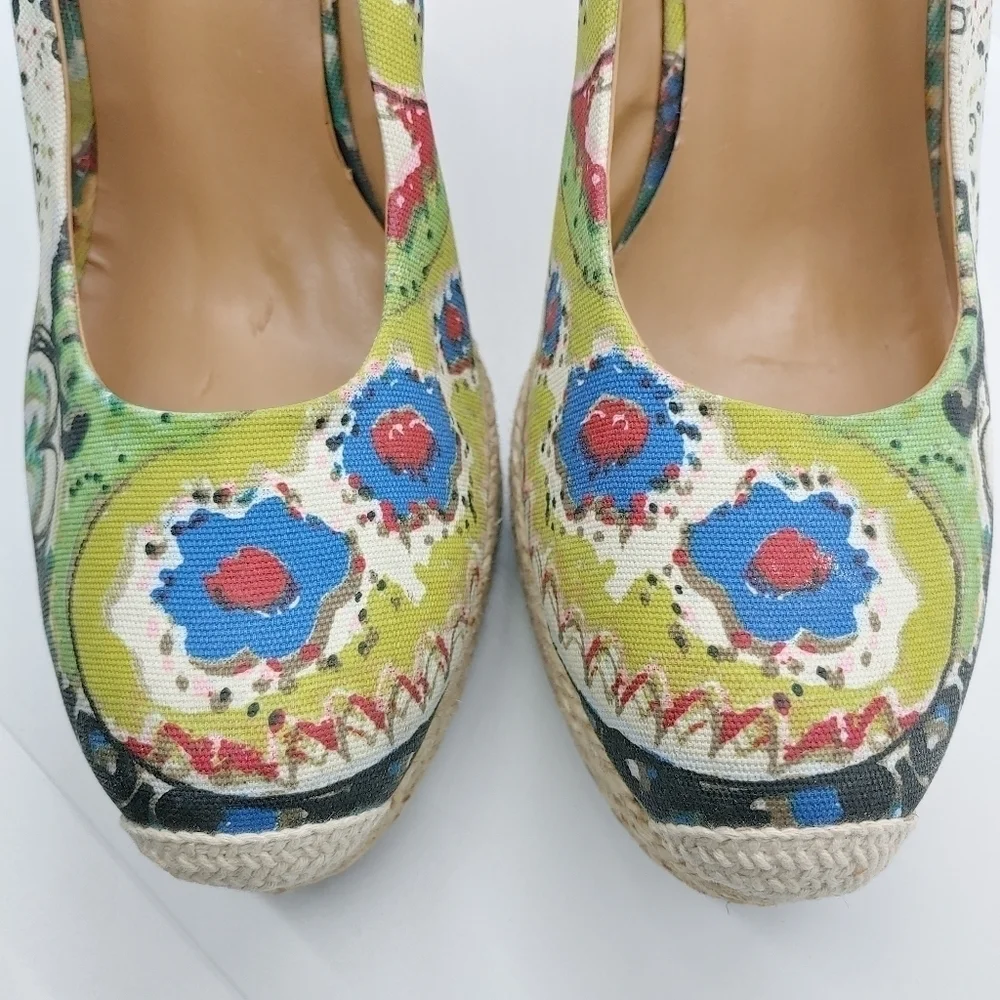 Nine West Vintage American Collection Colorful Summer Wedge Espadrilles Sz 10